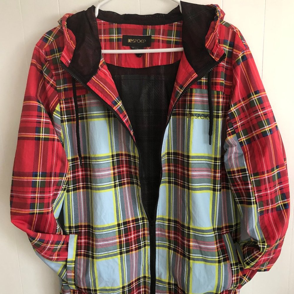 Be.Spoke Red and Blue Checkered Windbreaker With Hoodie